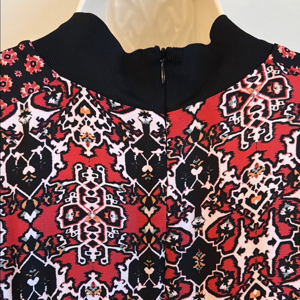 REISS Maisie Patchwork Long Sleeve Printed Blouse Black & Red Career Size 6 - Picture 10 of 14